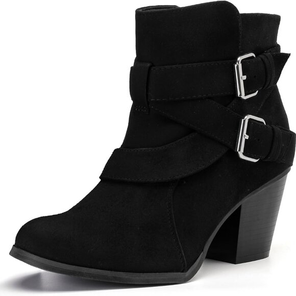 Women's Wide Width Ankle Booties Faux Leather Rubber Sole Side Zipper - Picture 1 of 6